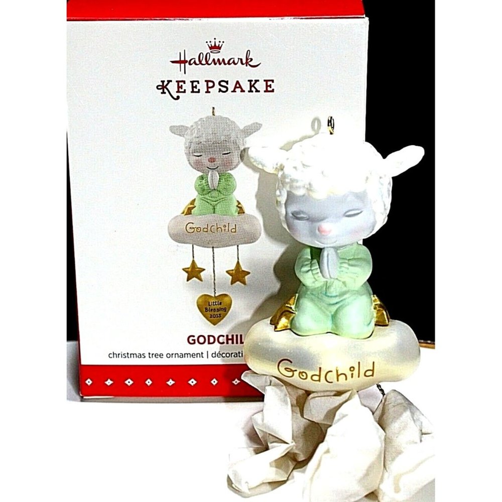 Hallmark Ornament 2015 Little Blessing Godchild Christmas Baby Lamb Keepsake NEW